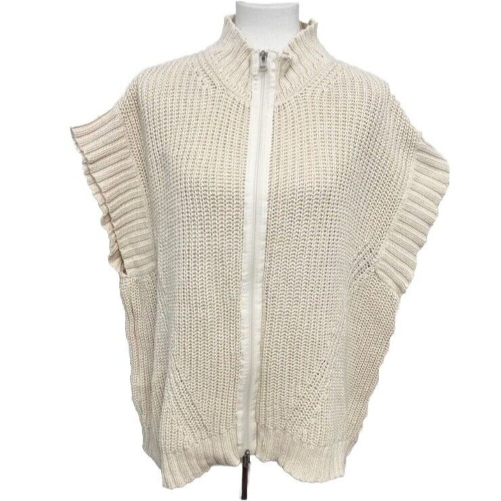 Neon Buddha Oversized Boxy Sweater Sleeveless Vest Zip Cardigan Sweater Ivory S